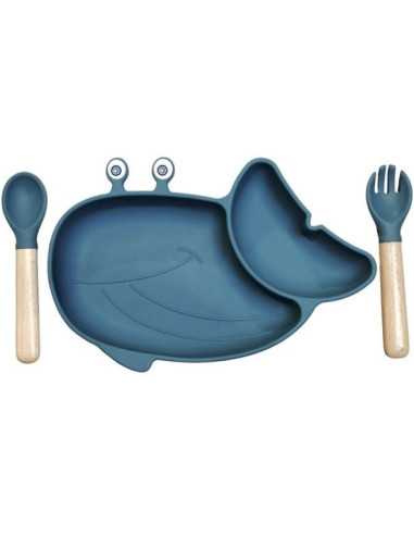 Assiette et couverts Baleine bleu...