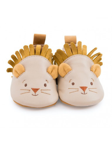 Chaussons cuir lion beige Sous mon...