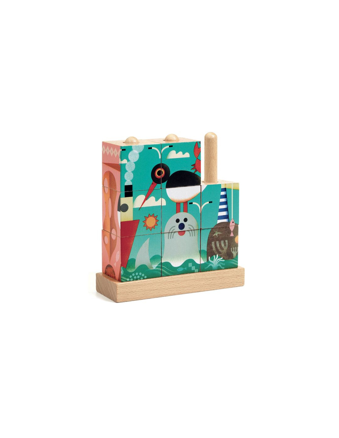 Puzzle 9 cubes en bois : Puzz-Up : Sea - Jeux et jouets Djeco