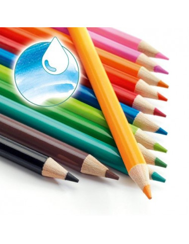 Boîte de 12 crayons aquarellables - Pinceaux Aquarelle - Peinture