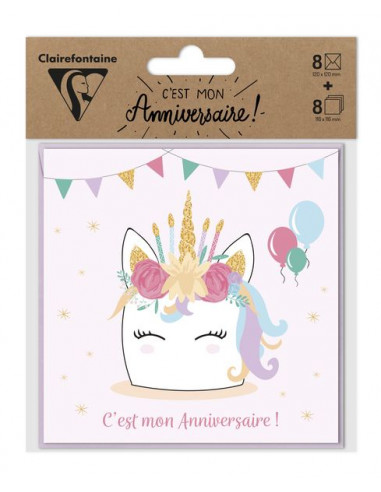 cartes invitation anniversaire chat par 12 avec enveloppes réf 24